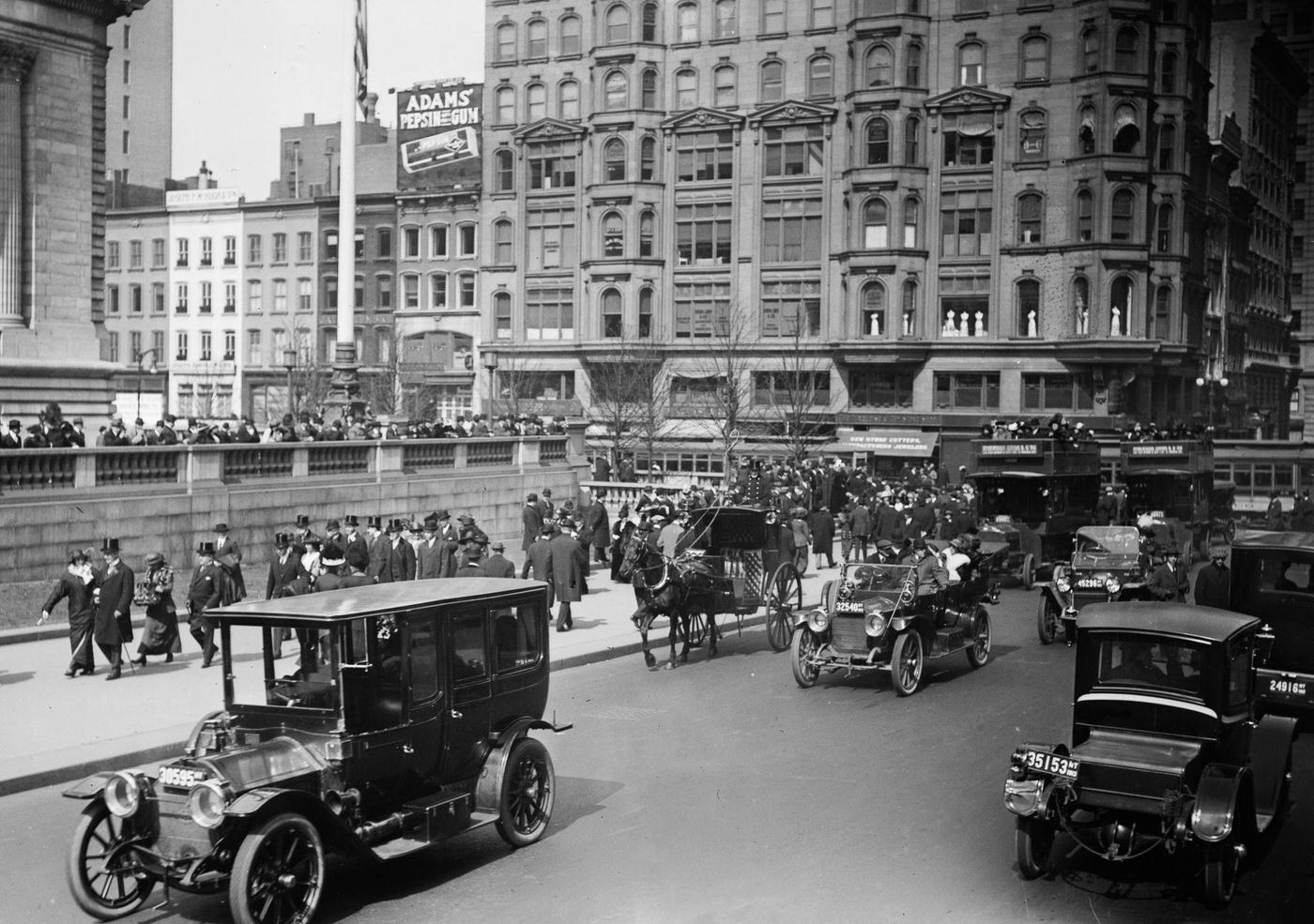 Cars Driving Down Fifth Avenue On Easter Sunday, Manhattan, 1913