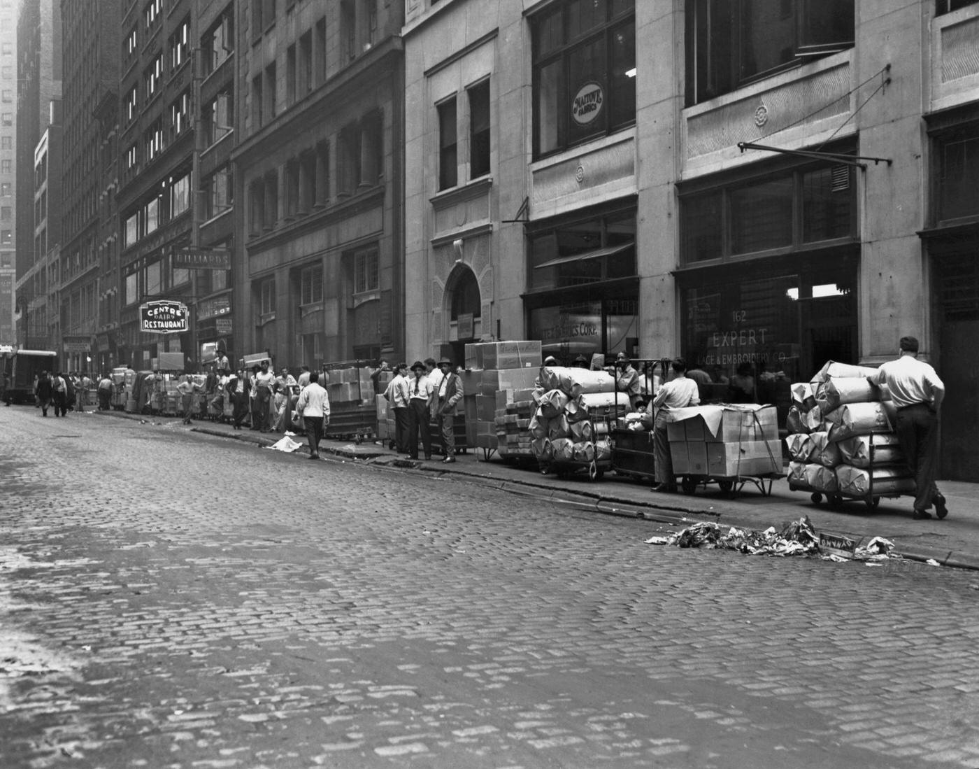 Manufacturers Delivering Goods By Hand Carts Due To Shipping, Trucking &Amp;Amp; Tugging Strikes, Manhattan, 1946