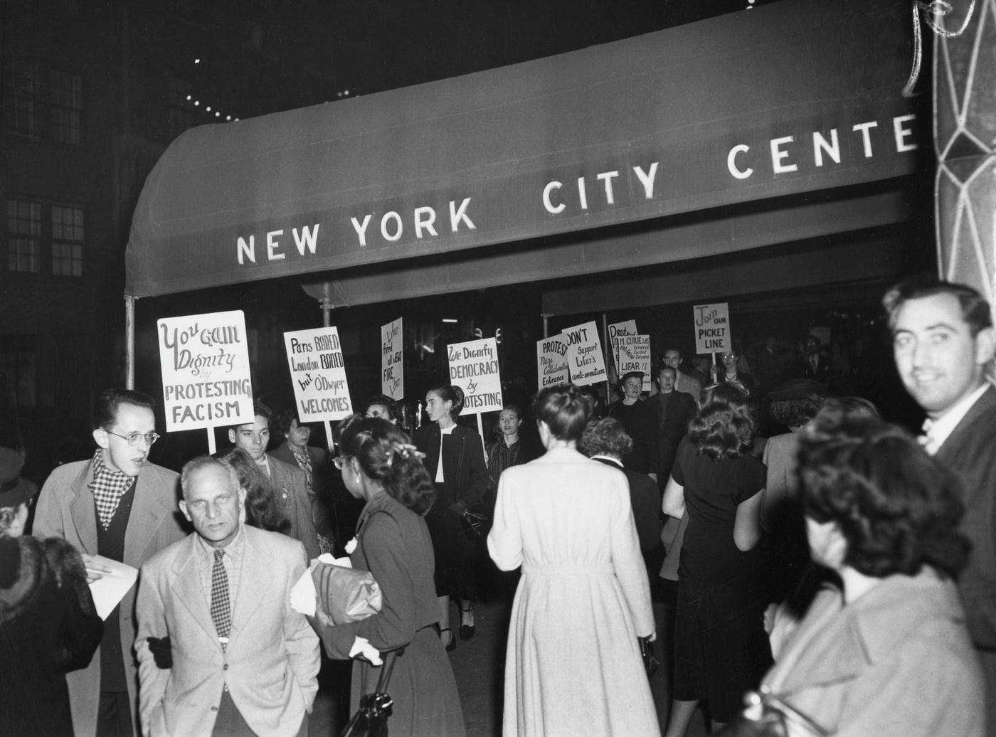 Members Of The American Dancers Anti-Fascist Protest Committee Picket The New York City Center Theatre To Protest Serge Lifar, Manhattan, 1948.