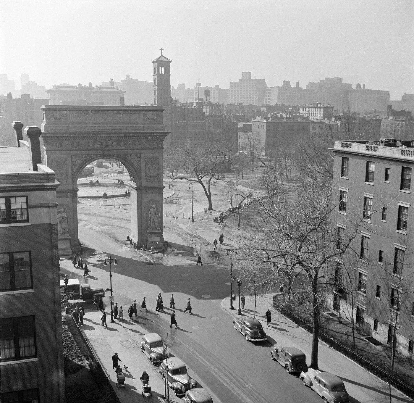 Aerial View Of The Washington Square Arch, Manhattan, 1947.