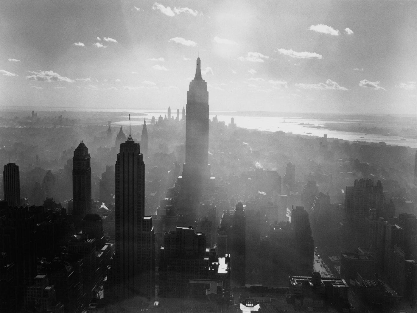 New York City Skyline: Aerial View Of Midtown, Manhattan, 1956.