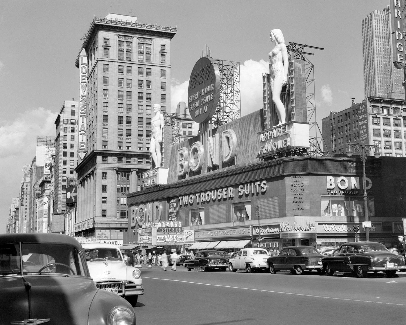 Times Square With Massive Bond Clothing Sign Between 44Th And 45Th Streets, Manhattan, 1950S
