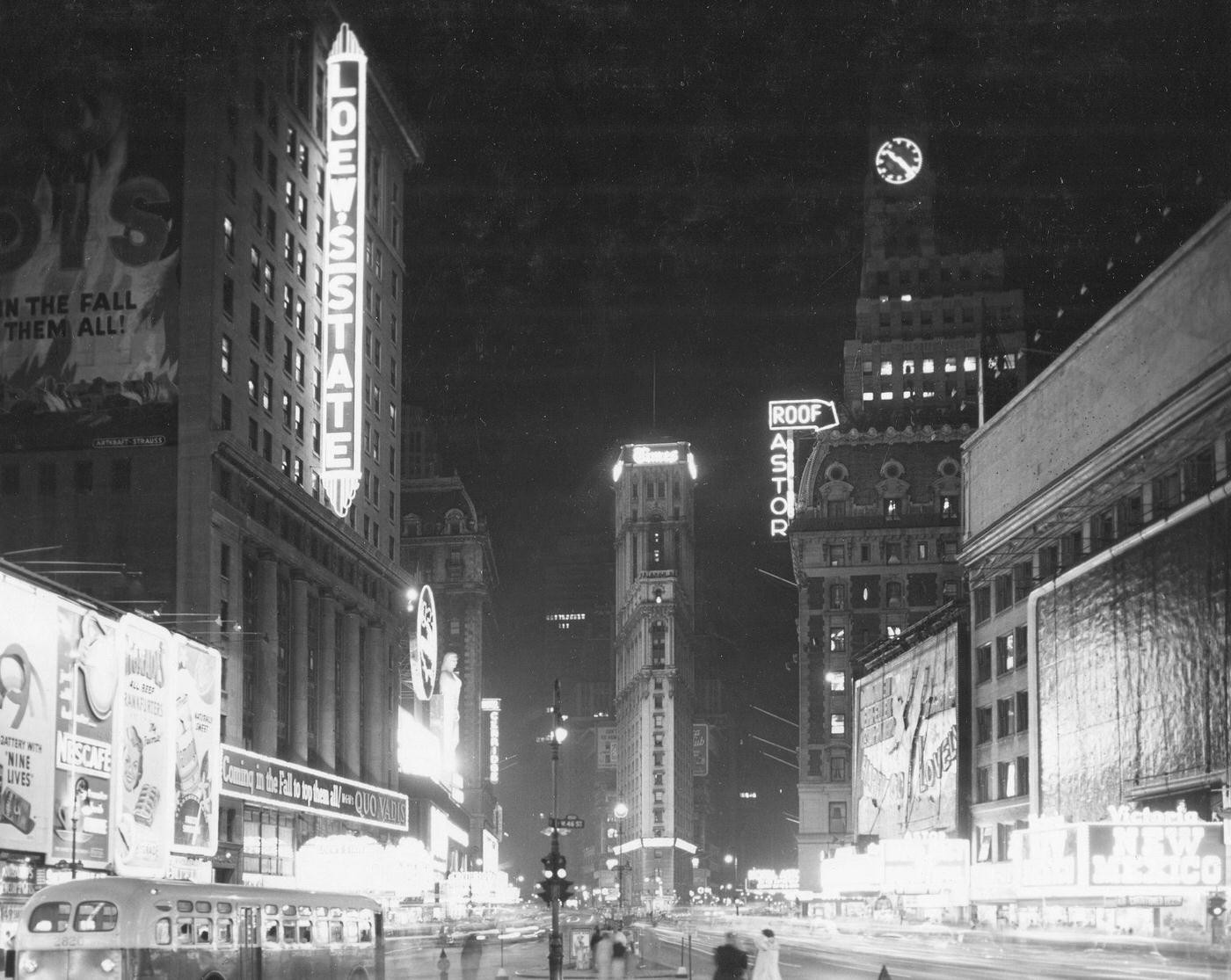 Times Square At Night Looking South Toward The New York Times Building, Manhattan, 1951