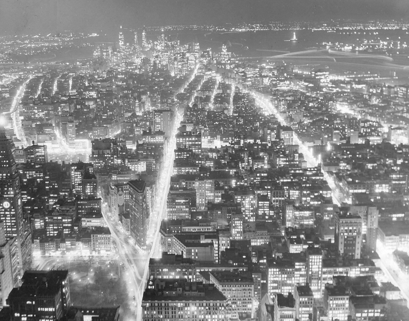 Night Scene, Lower End Of Manhattan Island And New York Harbor, Manhattan, 1951