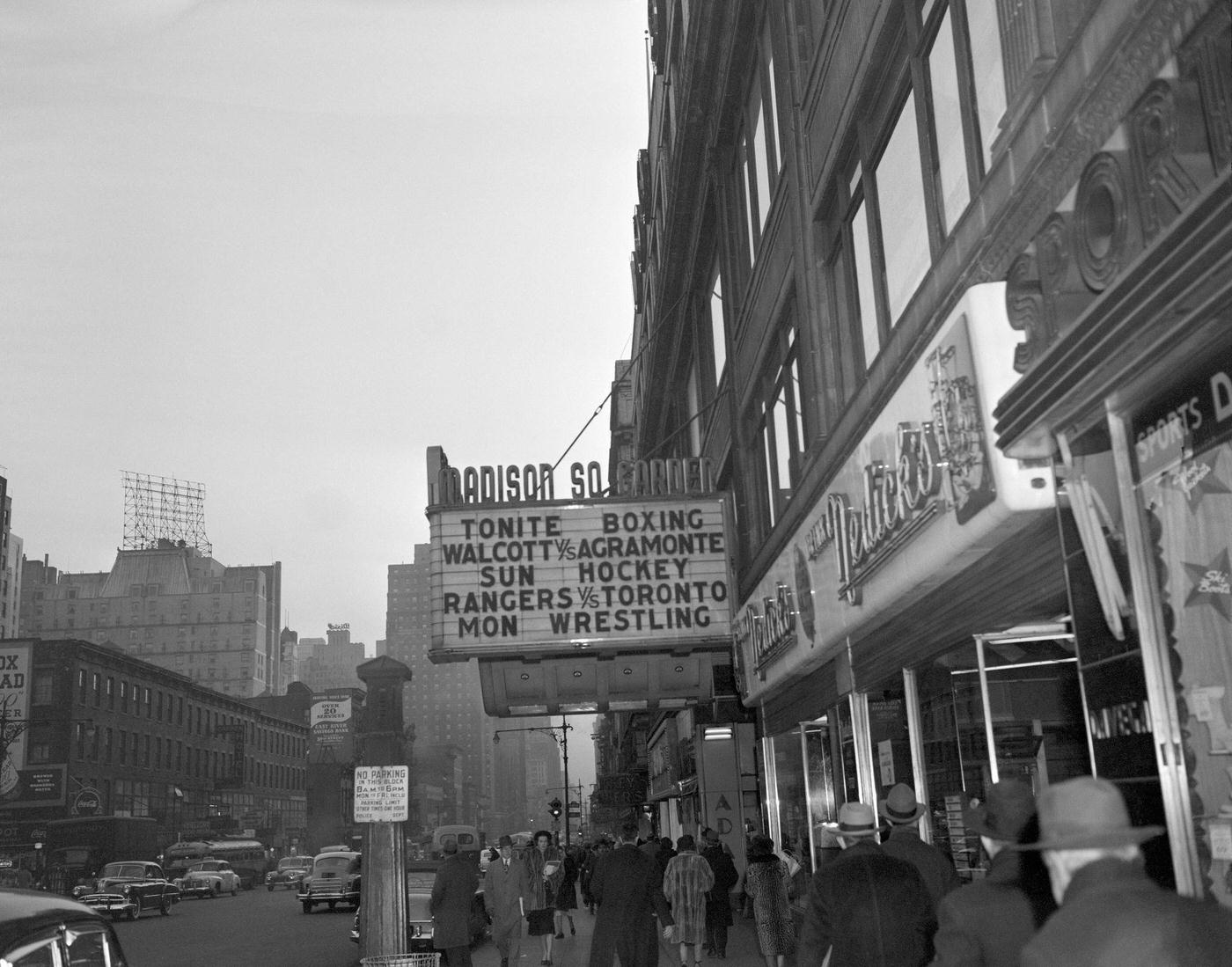 Omelio Agramonte Vs. Jersey Joe Walcott: Scene Outside Madison Square Garden For A Heavyweight Fight, Manhattan, 1950.