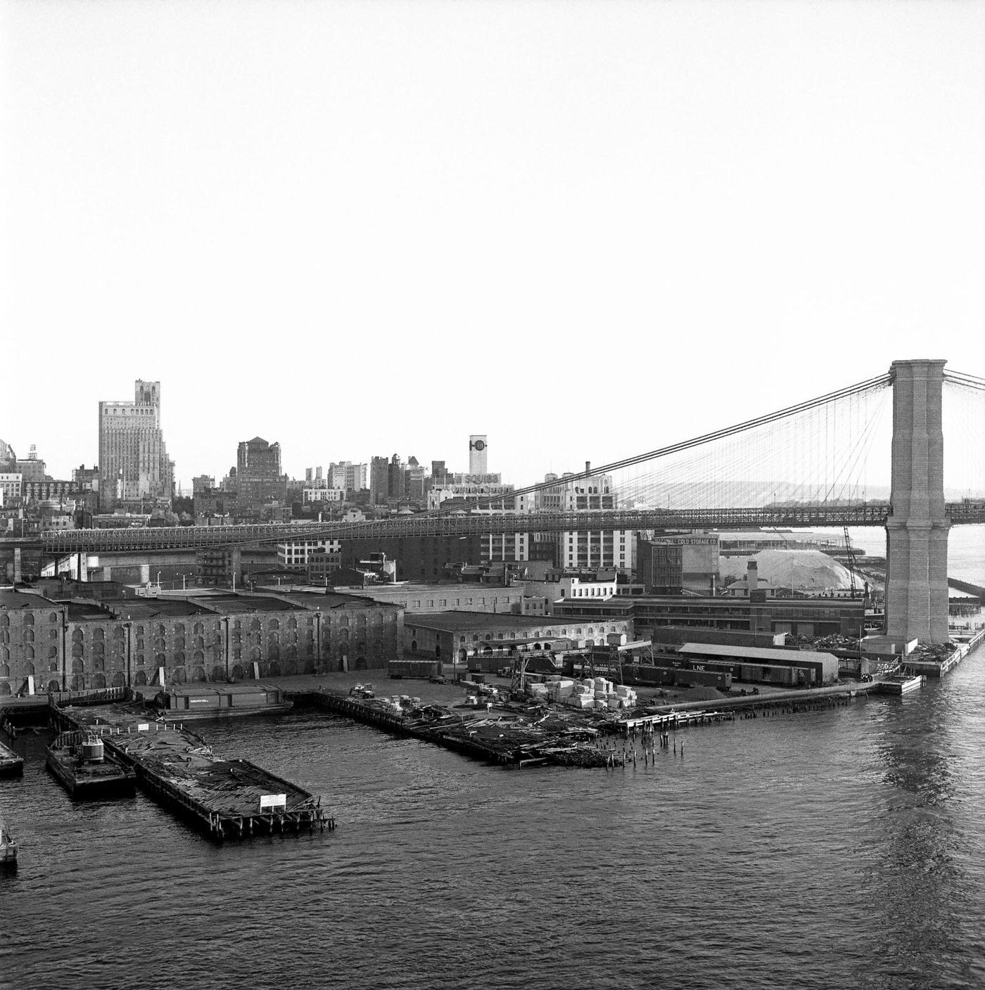 Downtown Brooklyn Skyline And Brooklyn Bridge In Brooklyn Heights, Manhattan, 1958