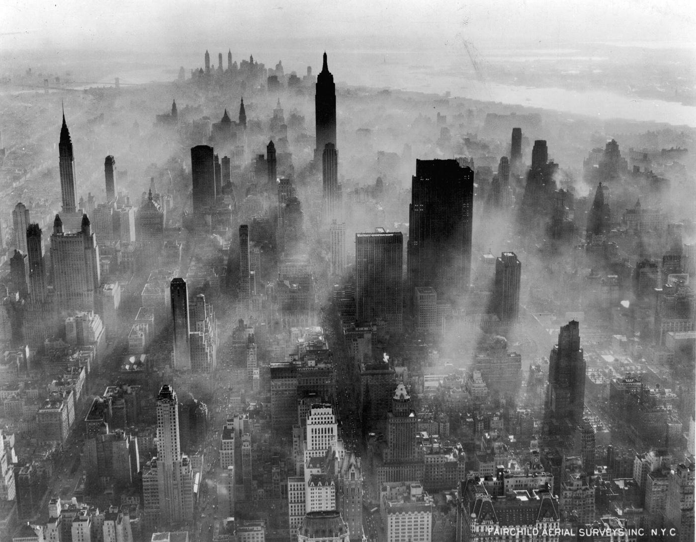 Aerial View Of Mid-Town Manhattan Looking Downtown, Manhattan, 1955