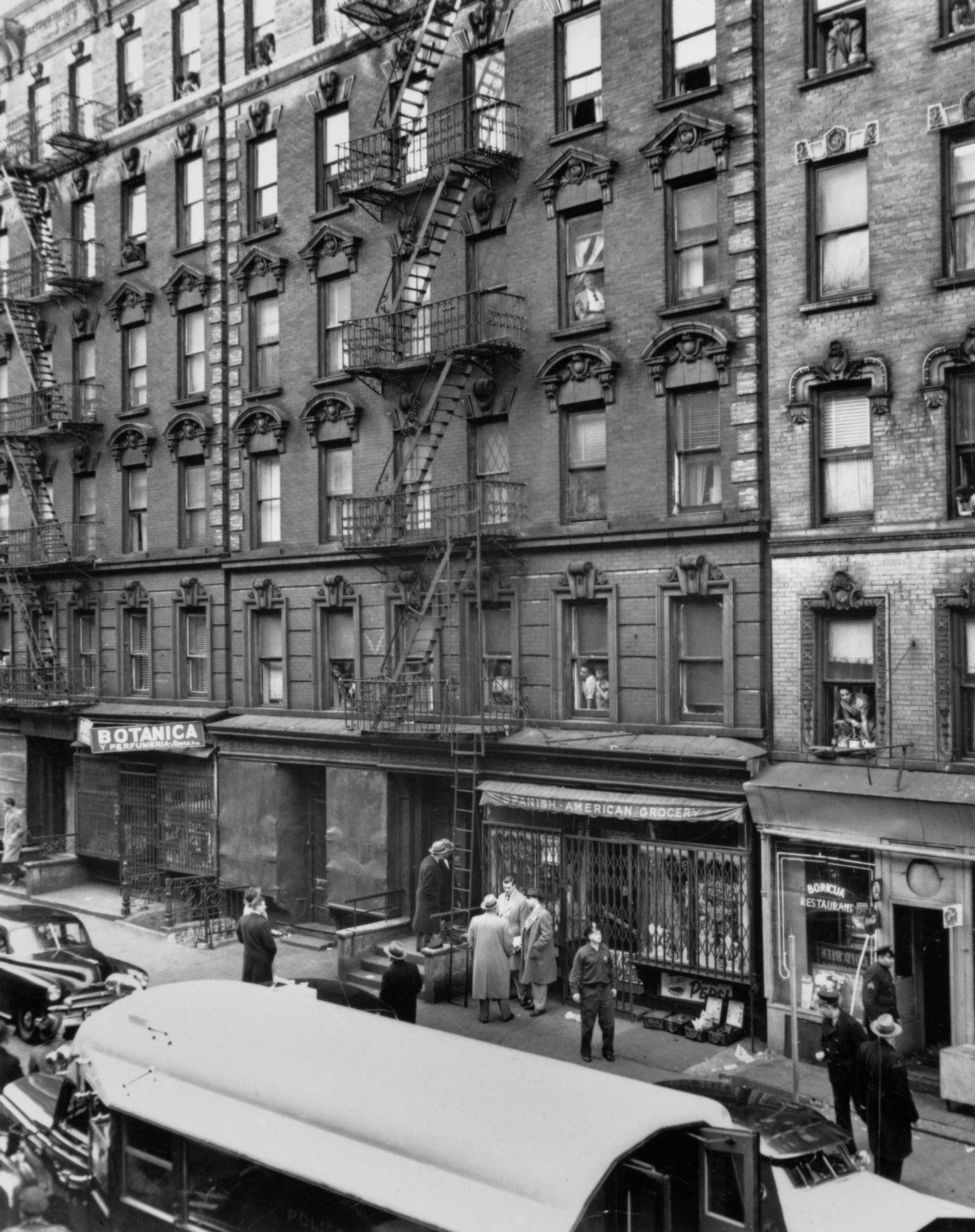 Pedestrians And Residents Of Tenement Buildings On East Side Of Manhattan, 1955