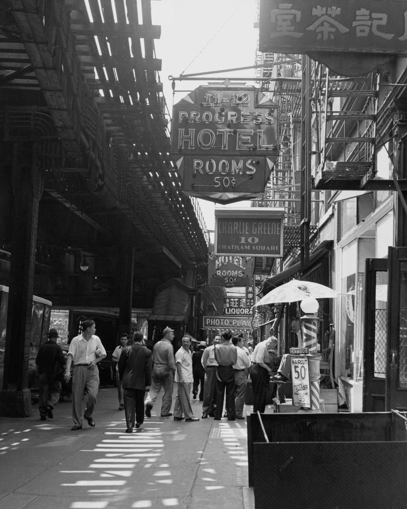 View Of Chatham Square In Chinatown Neighborhood Of Lower Manhattan, 1955