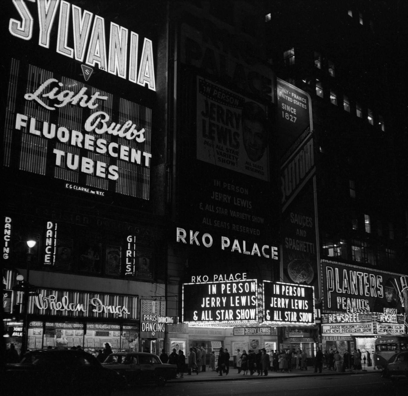 View Of Advertisements On Broadway And The Rko Palace, Manhattan, 1957