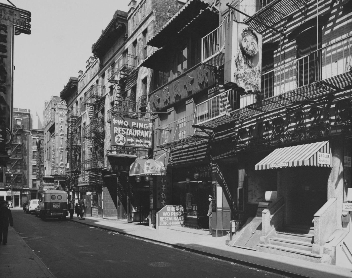 Pell Street: Wo Ping Restaurant And Others In Chinatown, Manhattan, 1950
