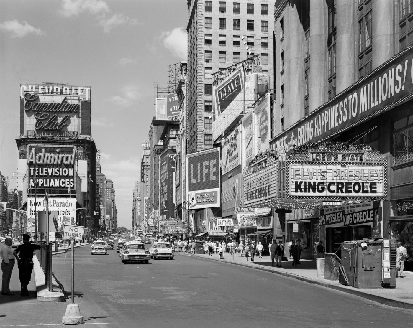 Times Square View North Up 7Th Ave At 45Th St, King Creole On Theatre Marquee, Manhattan, 1950
