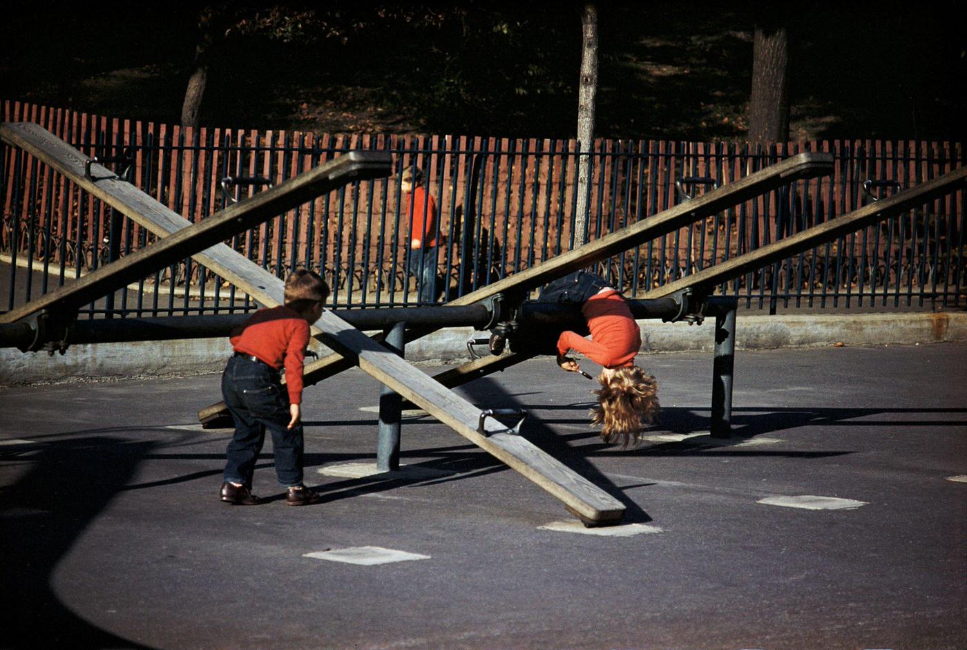 Children Playing On Seesaws At Central Park, Manhattan, 1952.