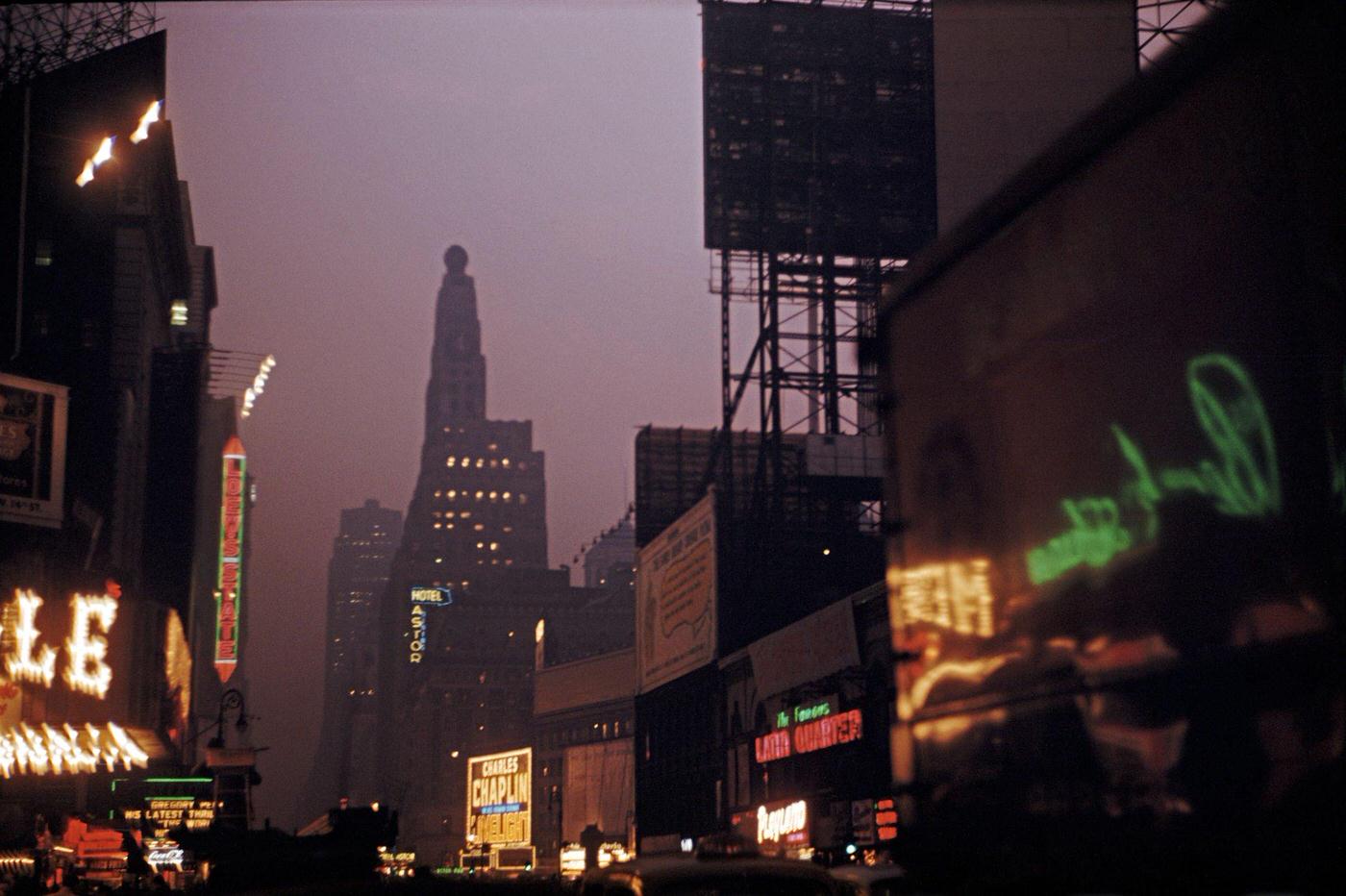 Theater District, Loew'S State Theater And Criterion Theater At Night, Broadway, Manhattan, 1950S.