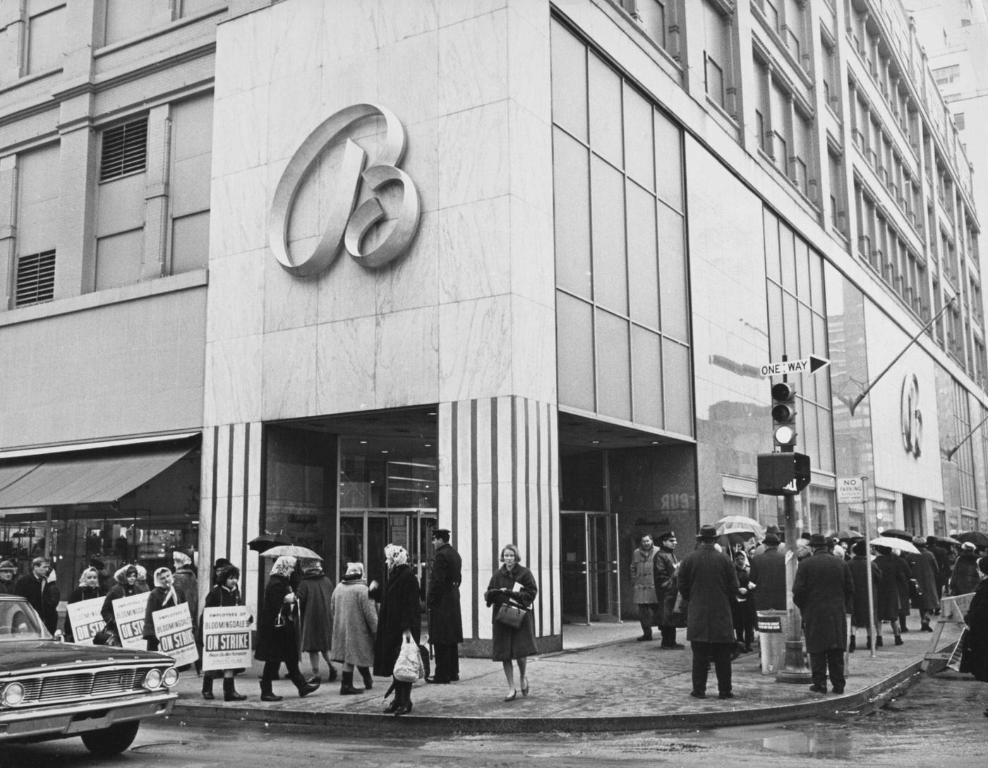 Striking Shopworkers Form A Picket Line Outside Bloomingdale'S Department Store, Manhattan, 1970.