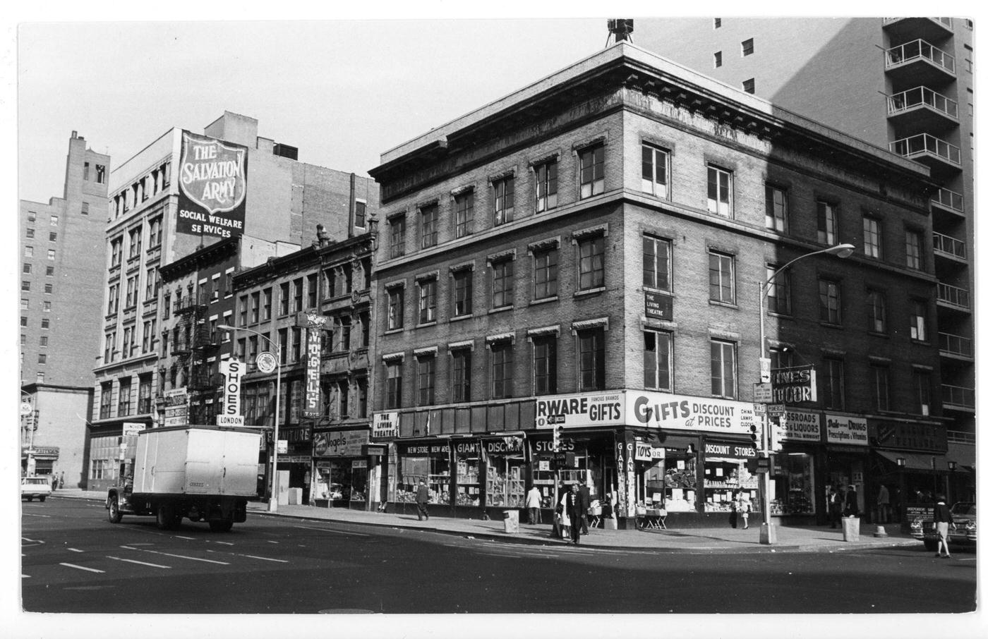 View Of A Building On The Corner Of West 14Th Street And 6Th Avenue, Home To The Living Theatre And Merce Cunningham'S Dance Studio, Manhattan, 1965