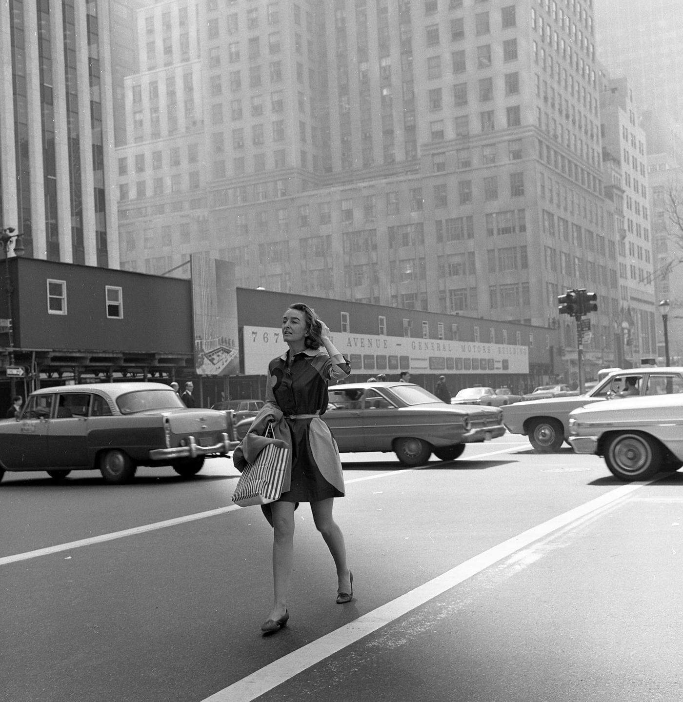 View Of A Woman Crossing The Intersection Of 5Th Avenue And East 59Th Street, Manhattan, 1968