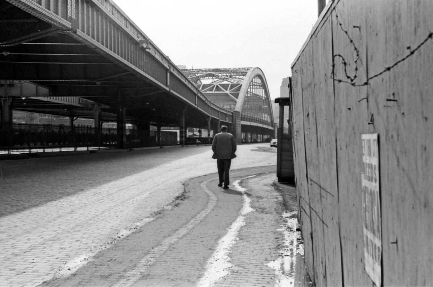 View Of Man Walking By The Old West Side Highway On Manhattan'S West Side, 1965