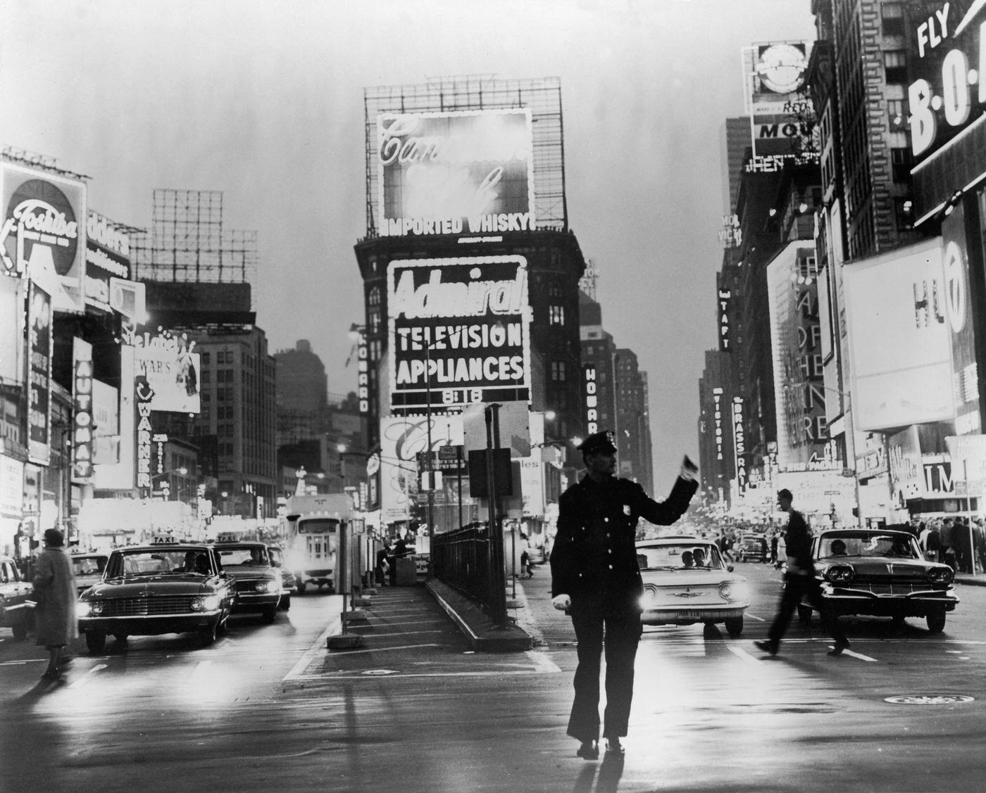 Police Officer Directing Traffic In Times Square, Manhattan, 1964