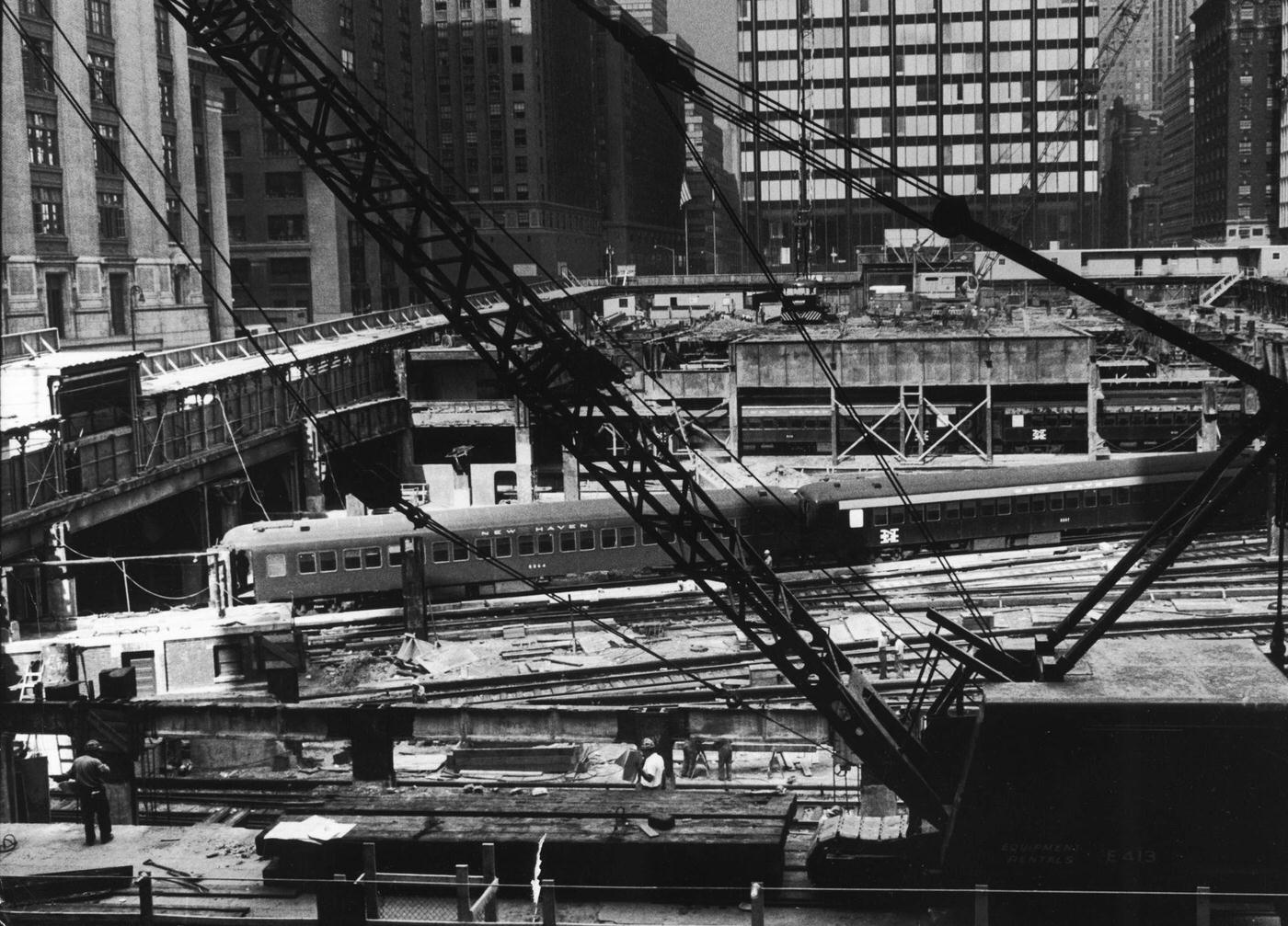 Railroad Tracks Leading Into Penn Station Blocked By Pan Am Building Construction, Manhattan, 1962