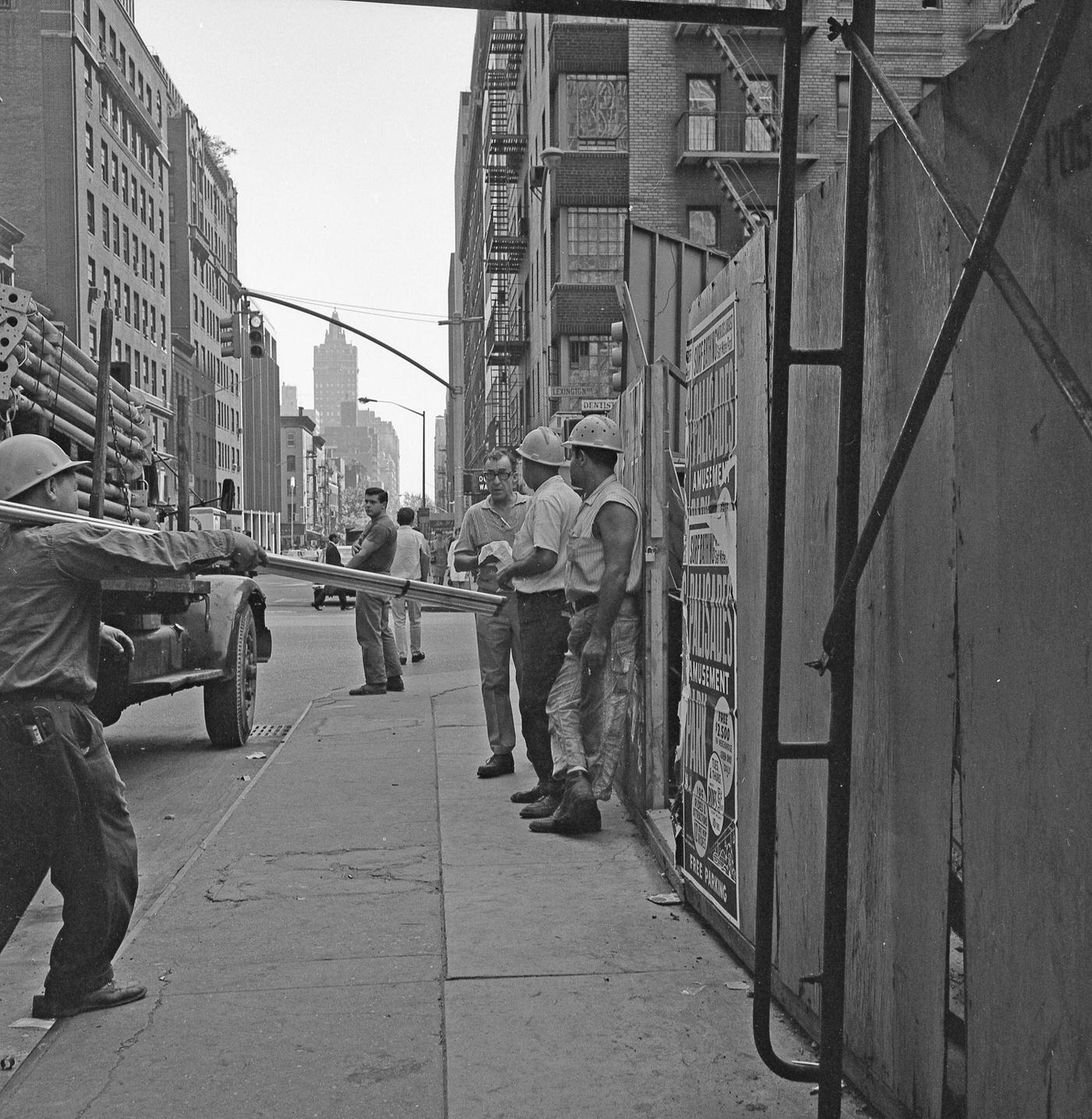 Construction Workers Outside A Construction Site On Lexington Avenue, Manhattan, 1967