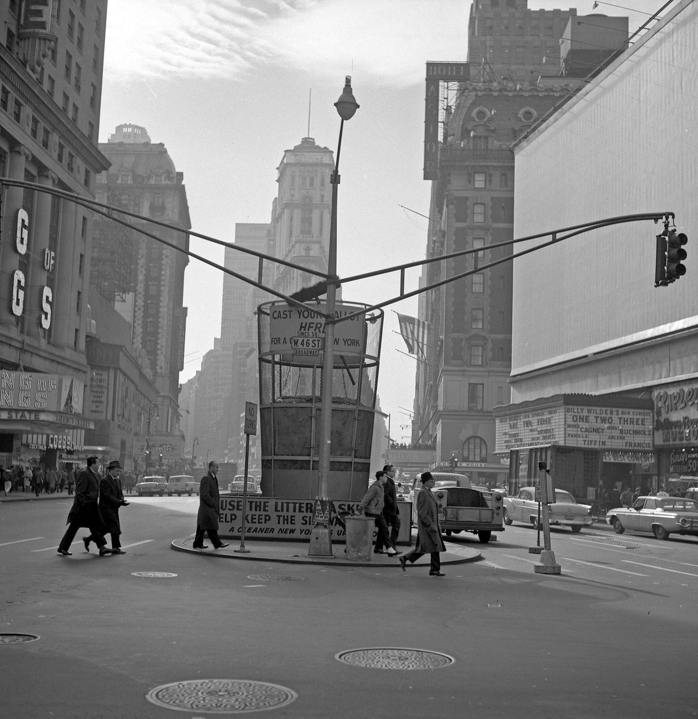 Pedestrians Crossing Broadway At West 46Th Street Intersection In Times Square, Manhattan, 1962