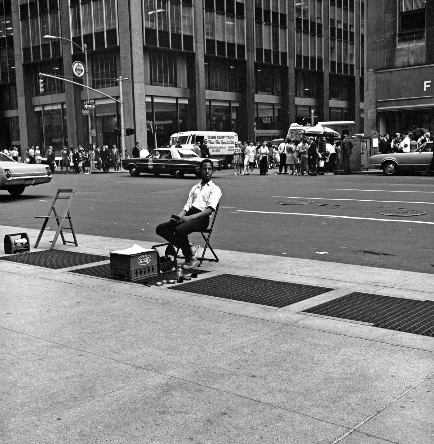 Shoe Shiner Waiting For Customers On 6Th Avenue, Manhattan, 1967