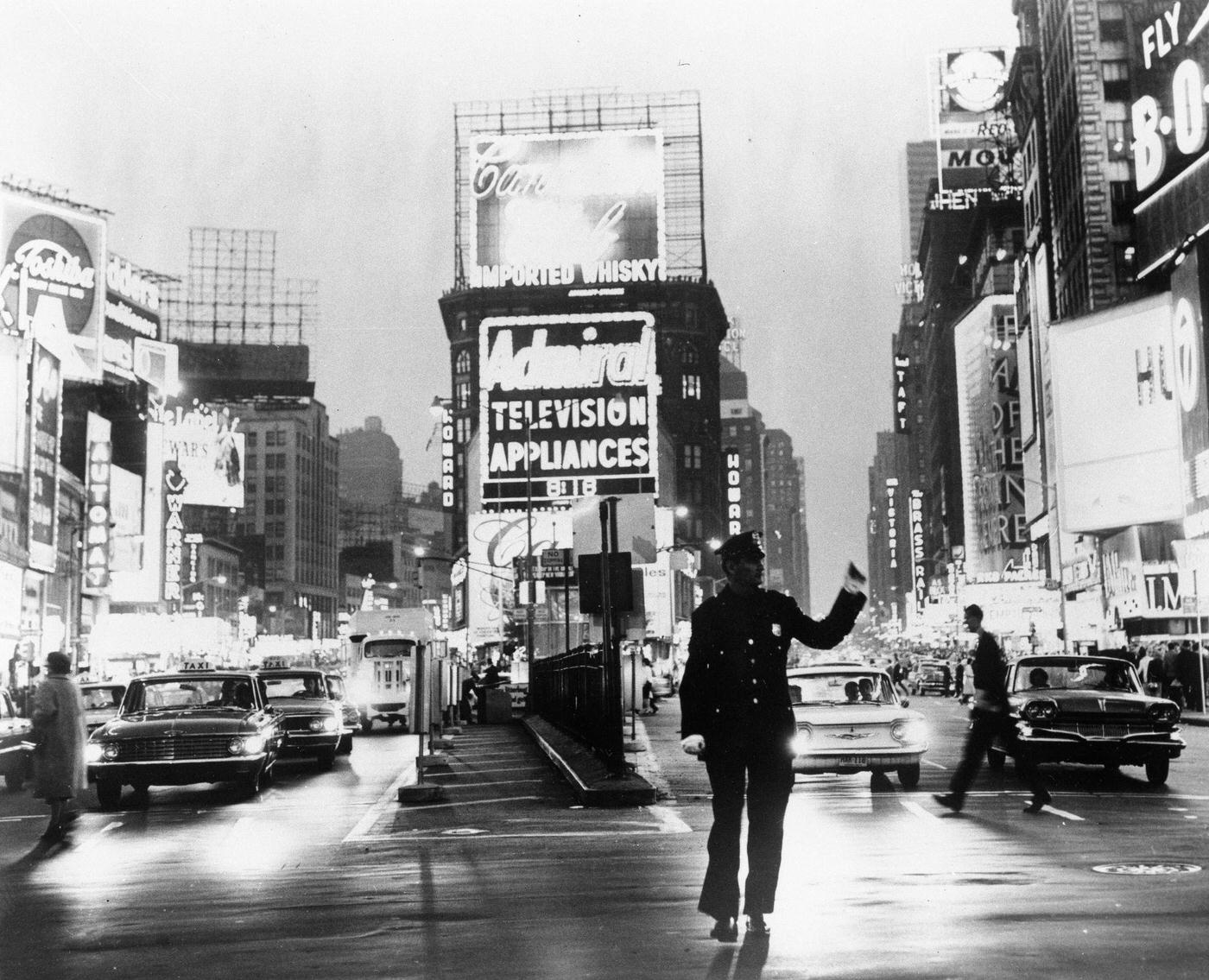 Policeman Directing Traffic At 7Th Avenue And 42Nd Street In Times Square, Manhattan, 1967