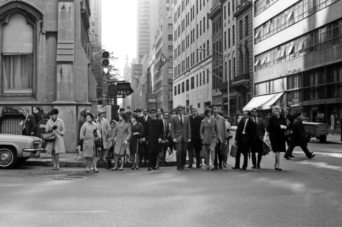 A View Of People Crossing The Street During Rush Hour In Midtown Manhattan, 1965.