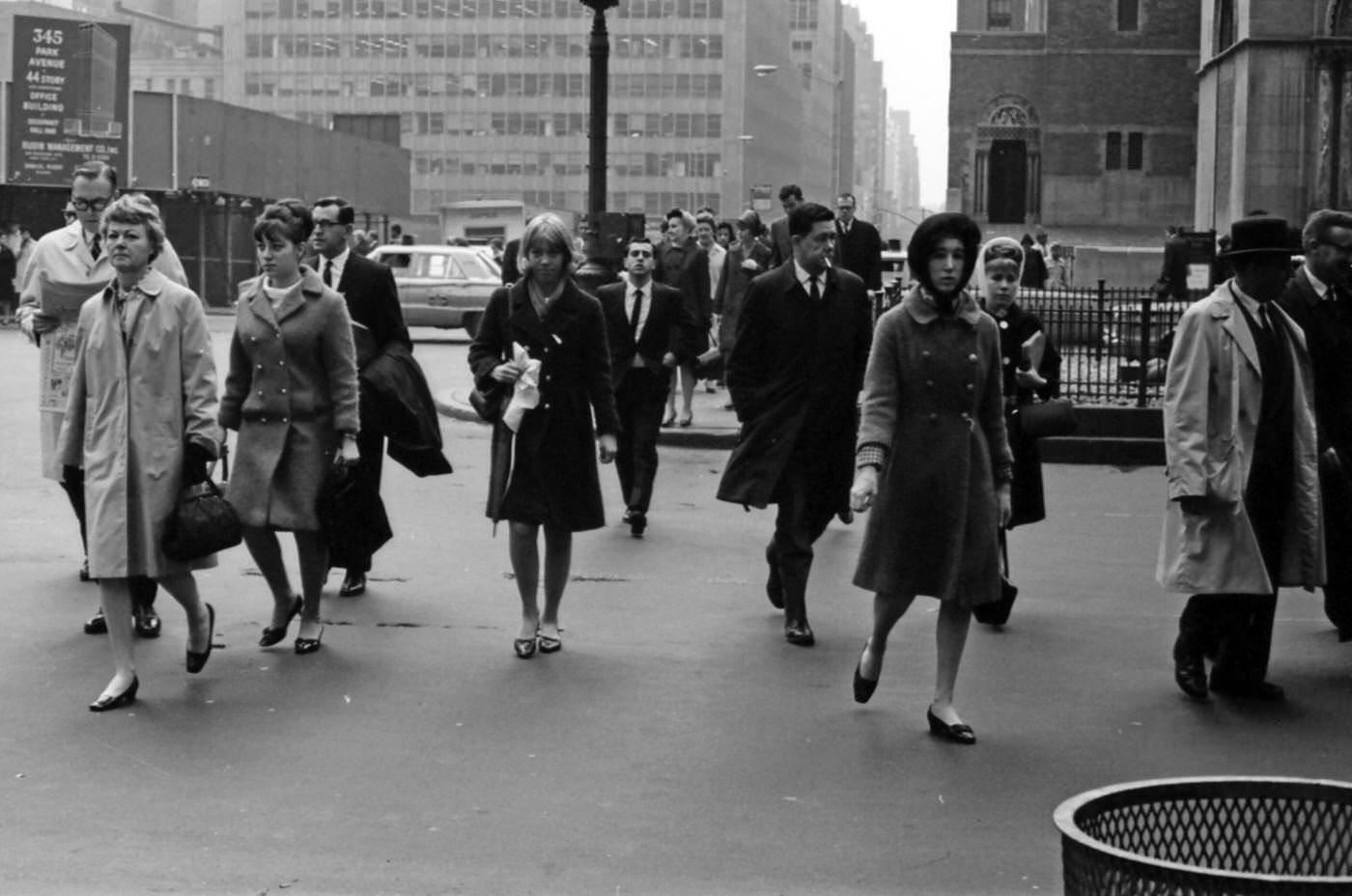 A View Of People During Rush Hour On 51St St And Park Avenue In Midtown Manhattan, 1965.