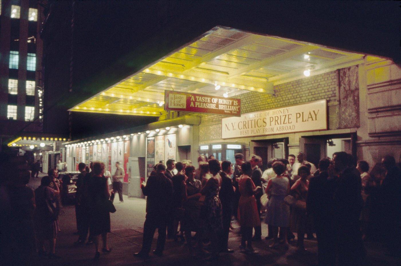 Crowd Outside Booth Theater At Night, Manhattan, 1961