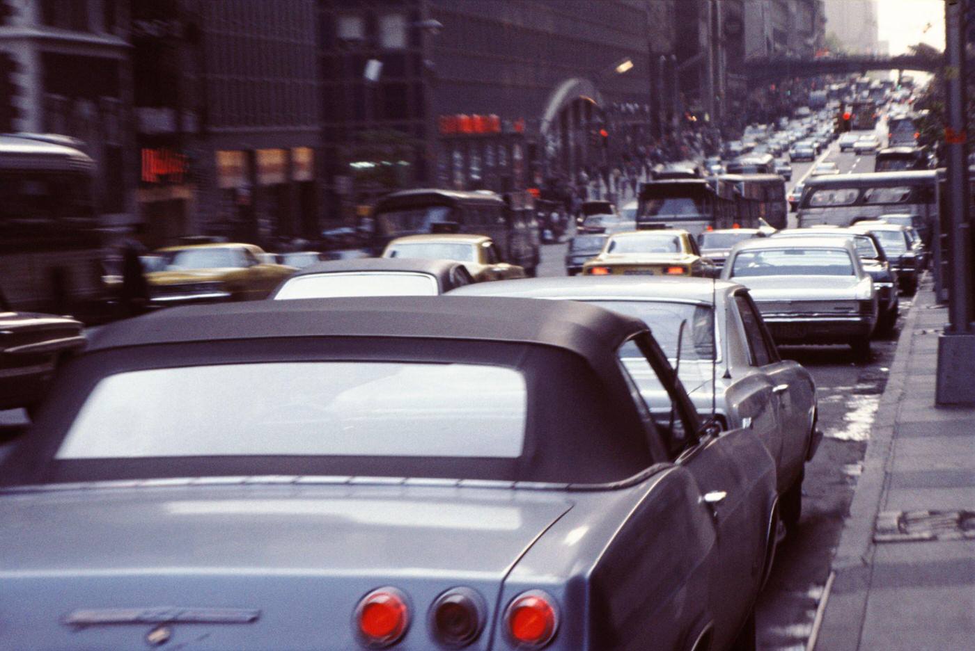 Distorted View Of Traffic And Pedestrians On 42Nd Street, Manhattan, 1962