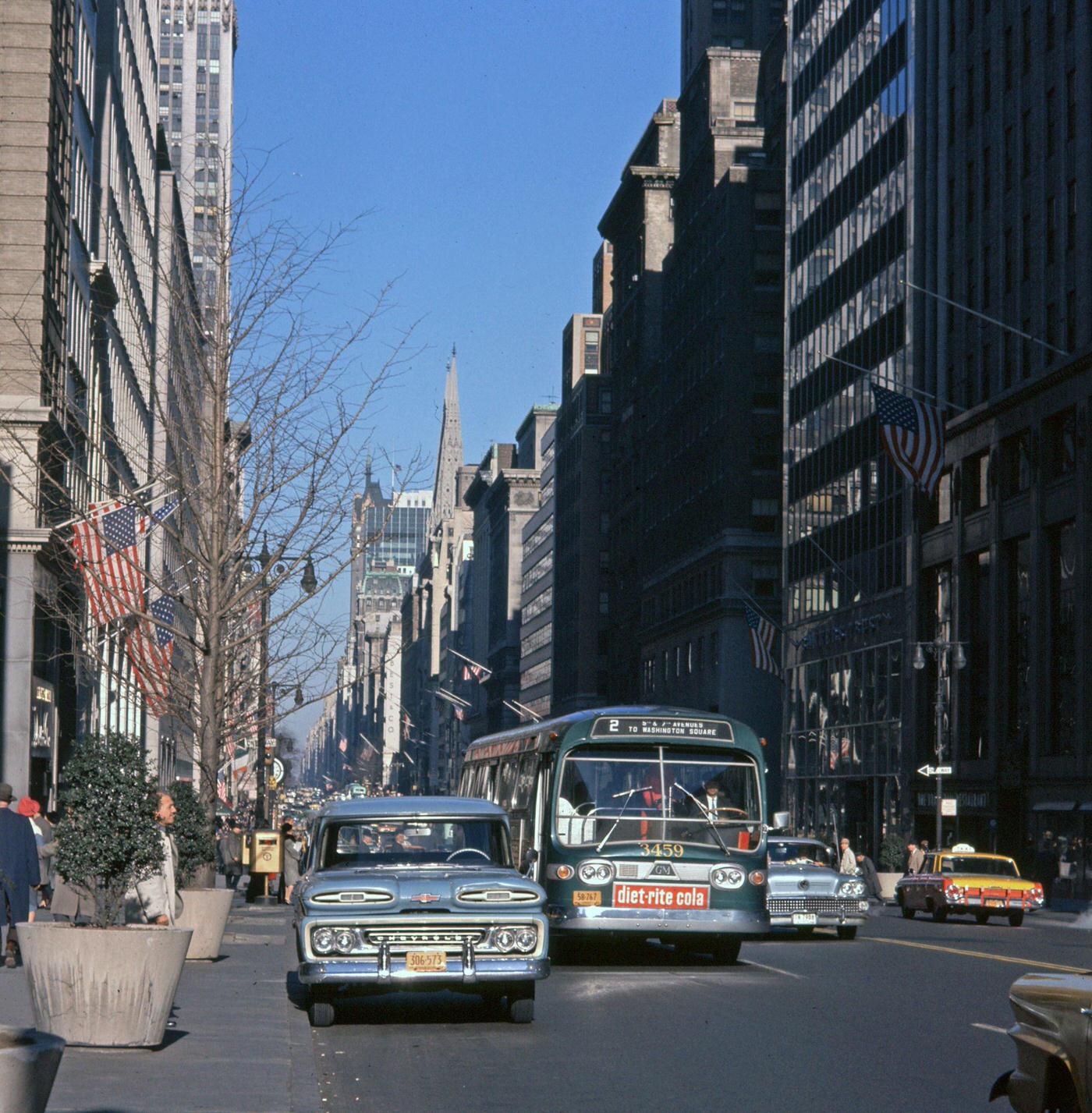 Vehicle Traffic Along 5Th Avenue At West 43Rd Street, Manhattan, 1963