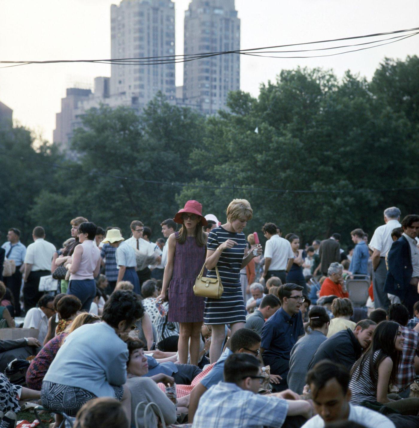 Fans Gather At Sheep Meadow In Central Park For Barbara Streisand Concert, Manhattan, 1967