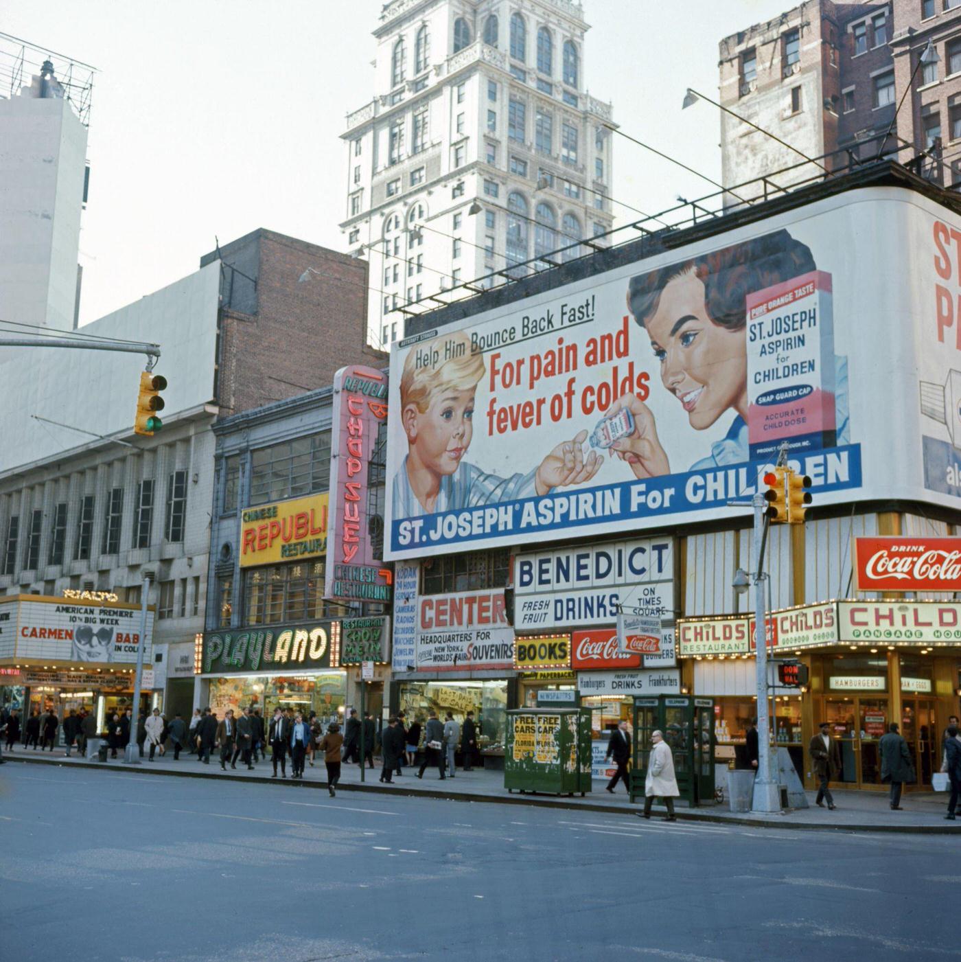 View Of Businesses At The Corner Of 7Th Avenue And 42Nd Street In Times Square, Manhattan, 1967