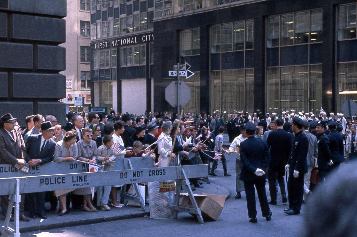 Nypd Police Officers Patrol Crowds During Gordon Cooper'S Ticker Tape Parade, Manhattan, 1963