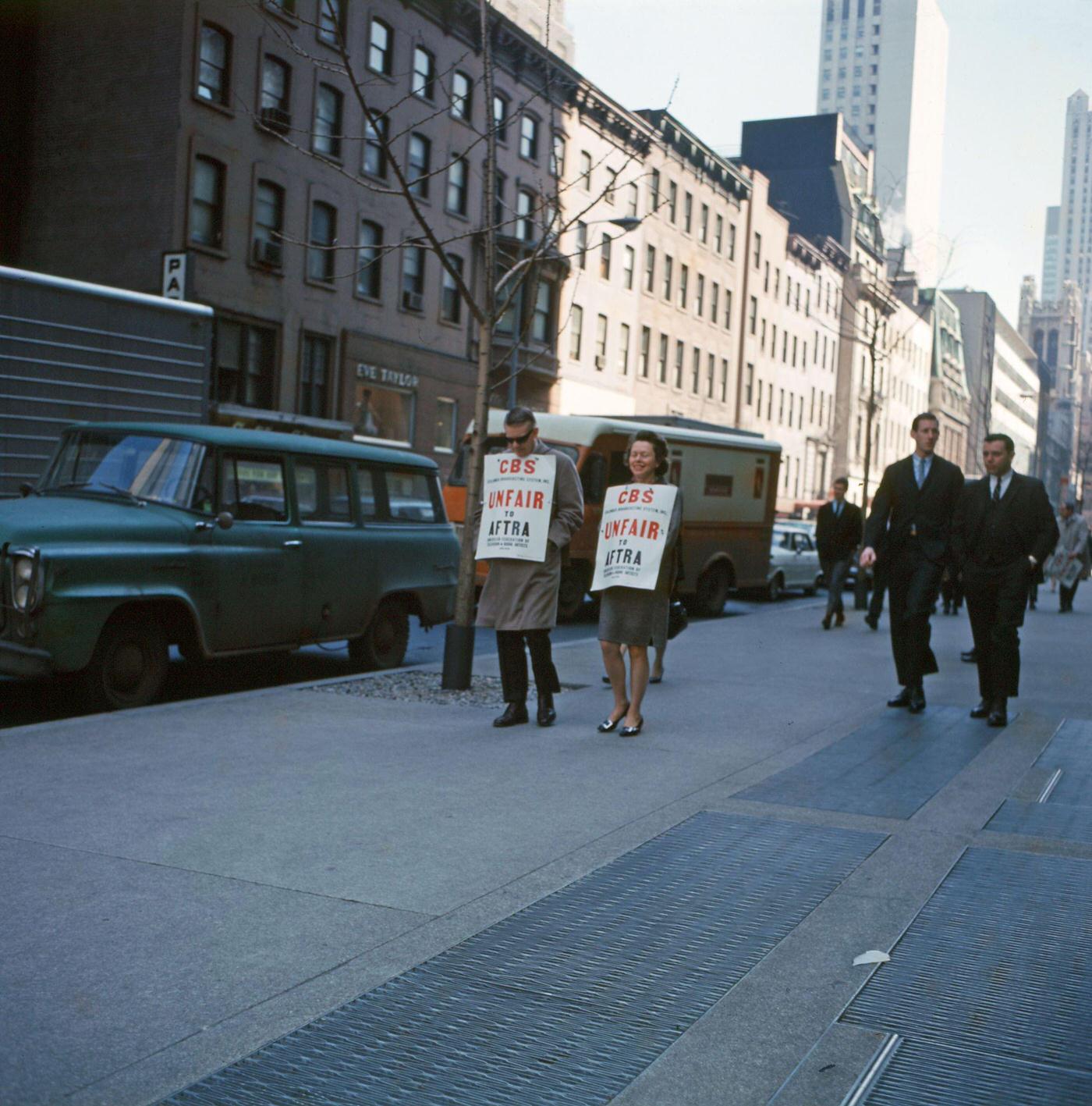 Cbs Television Employees Picket In Support Of Aftra Union Strike, Downtown Manhattan, 1967