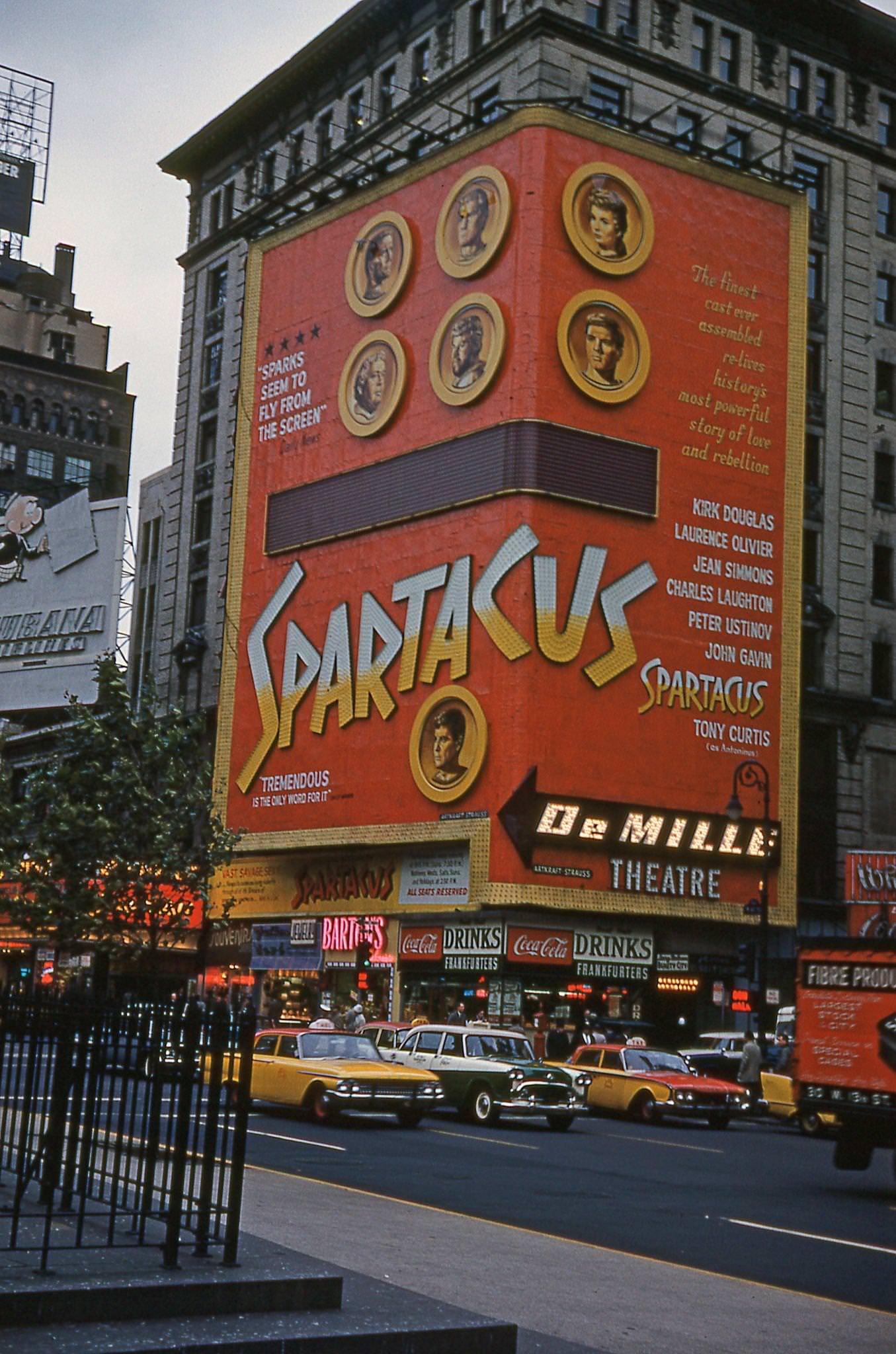 Huge Billboard For The Movie Spartacus At The Demille Theatre In Times Square, Manhattan, 1960