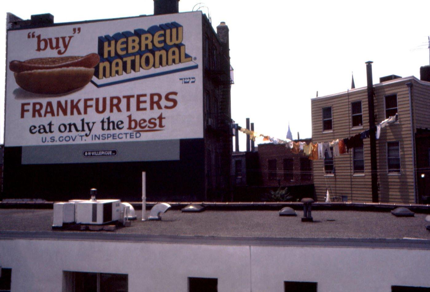 Hebrew National Hot Dog Billboard And Clothesline, Lower Manhattan, 1960