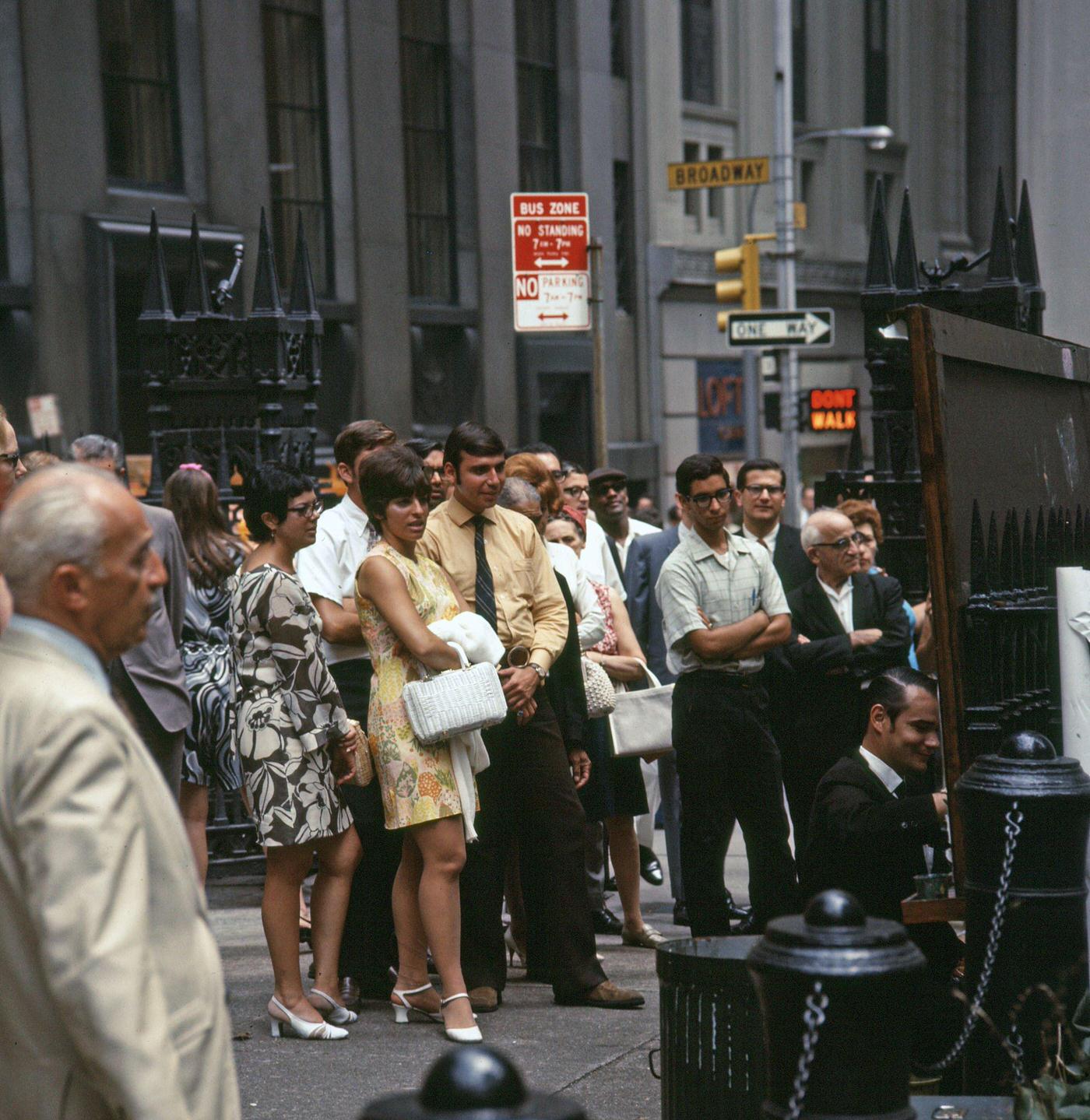 People Outside Trinity Church At Broadway &Amp;Amp; Wall Street, Manhattan, 1969