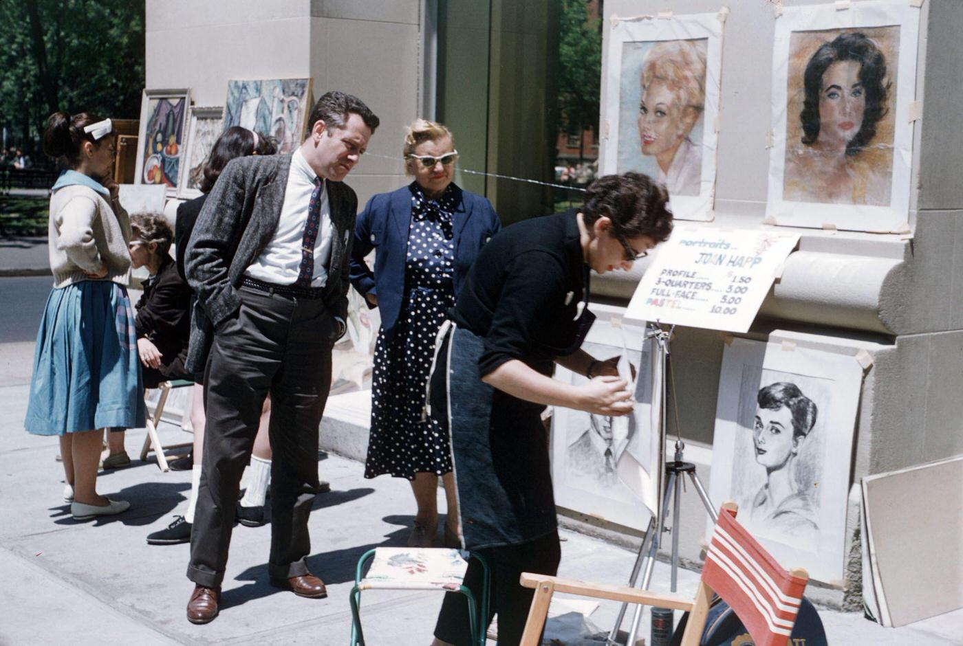 Portrait Artist At Art Fair By Washington Square Park, Manhattan, 1965