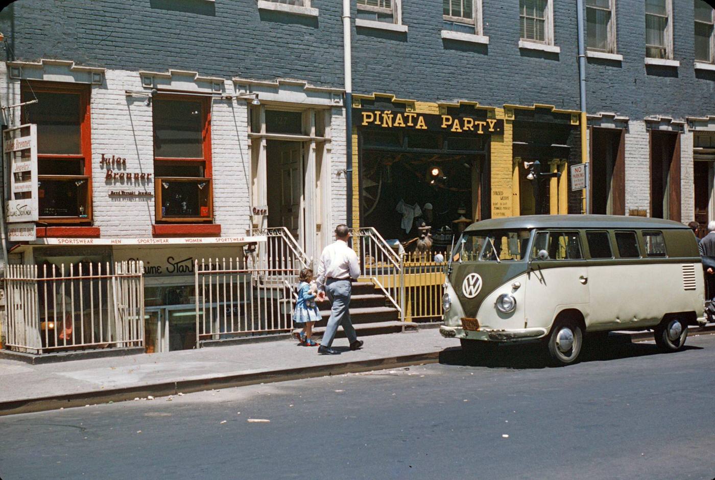Storefronts And A Volkswagen Bus In Greenwich Village, Manhattan, 1965