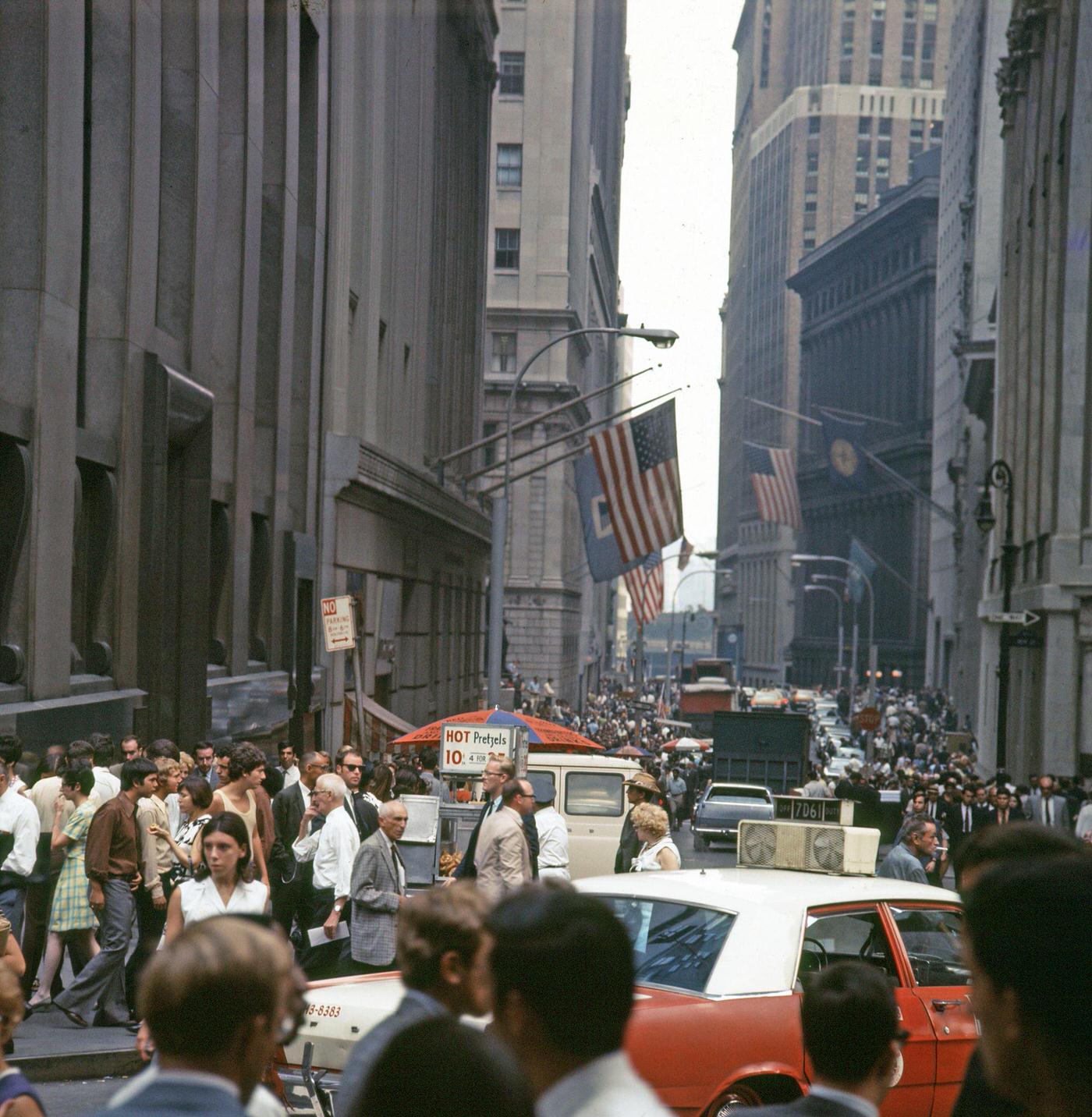 Pedestrians On Wall Street During Lunch Hour, Manhattan, 1969