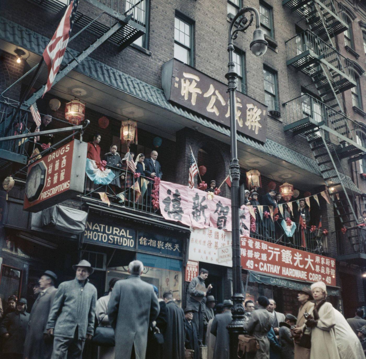 Spectators During Chinese New Year, Year Of The Rat, Chinatown, Manhattan, 1960