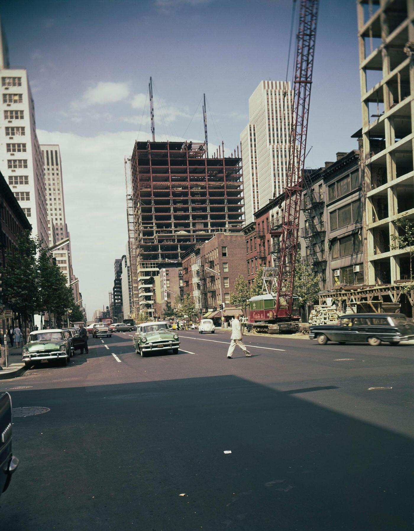 Third Avenue Manhattan Street Scene, Traffic And New Skyscraper Construction, Manhattan, 1960