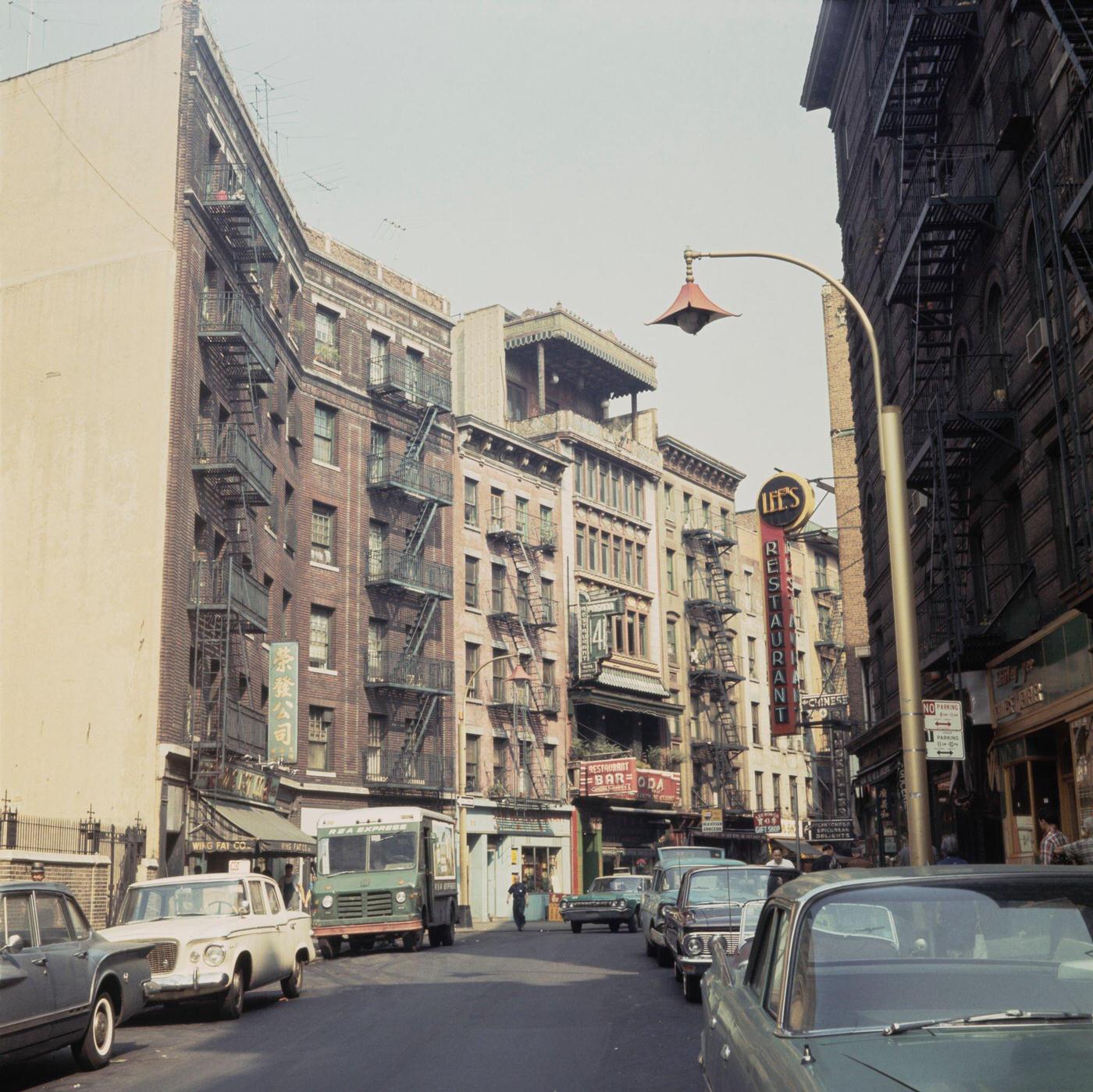 Cars Parked On Street In Chinatown, Lower Manhattan, Manhattan, 1965