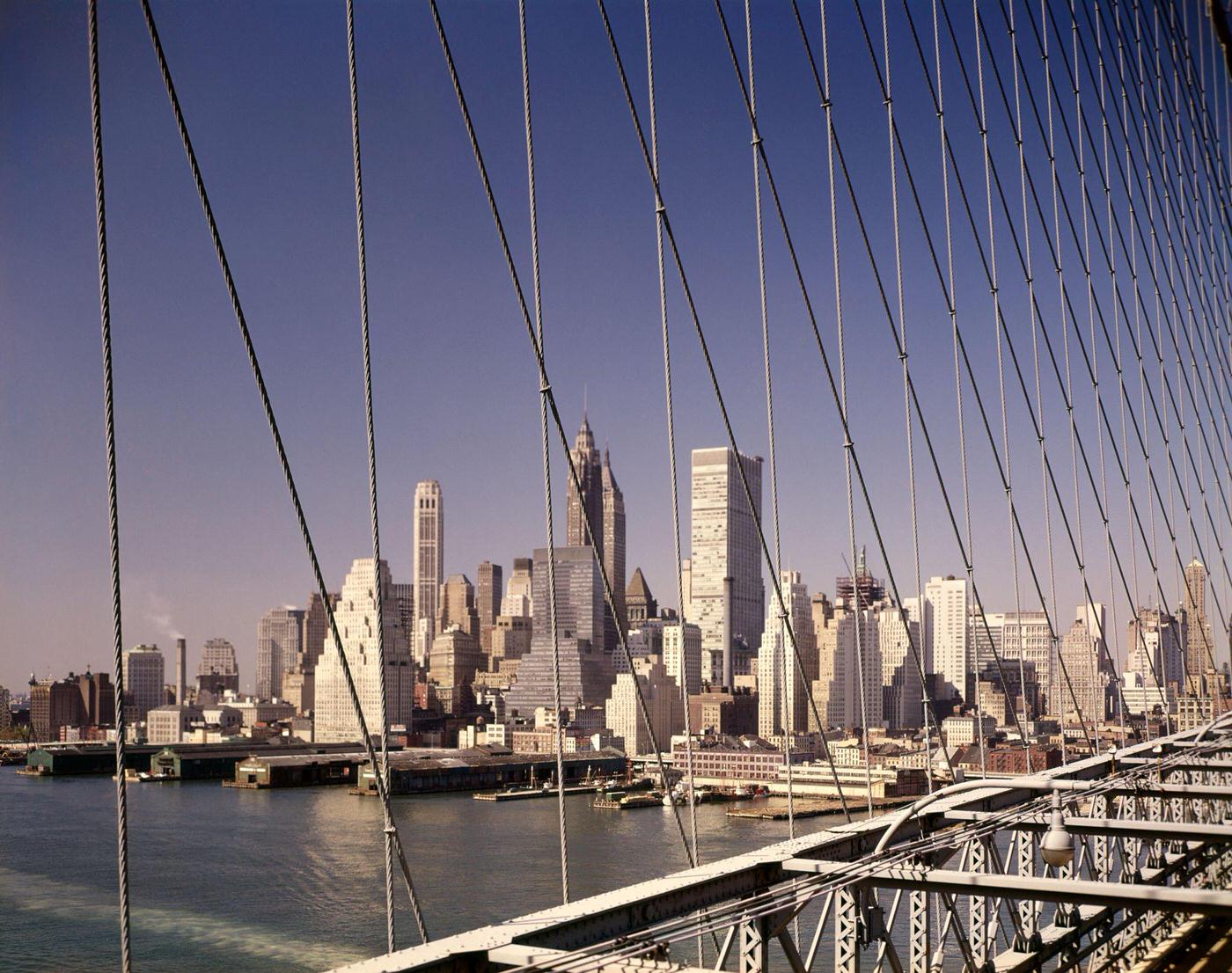 Skyline Of Downtown Manhattan From Brooklyn Bridge, Manhattan, 1960