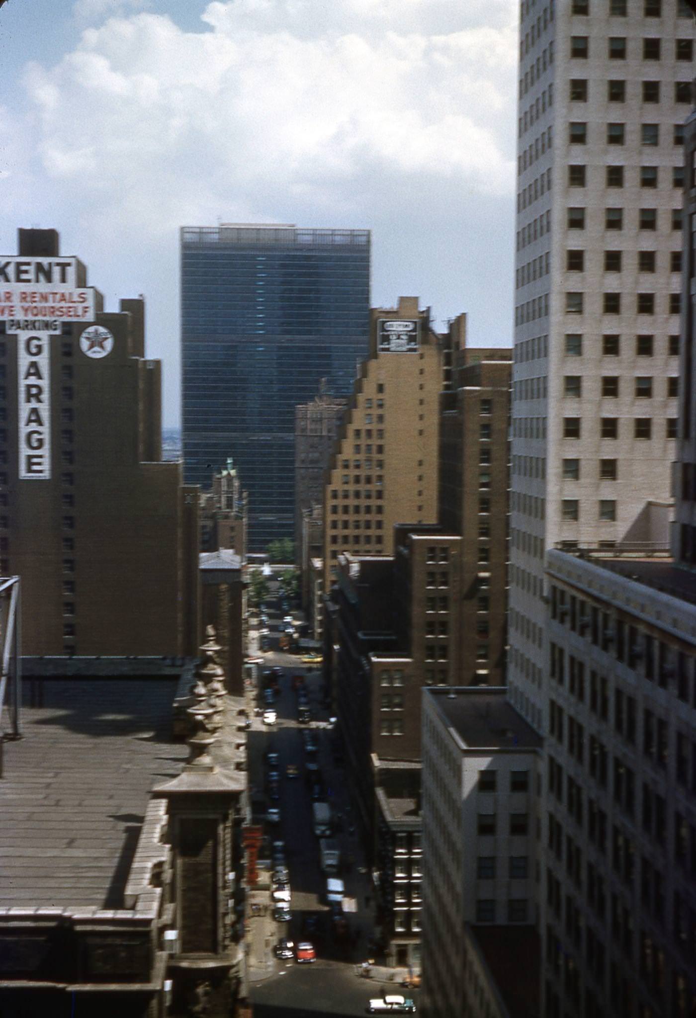 Nyc Aerial View Facing East Down 43Rd Street To United Nations Headquarters, Manhattan, 1964