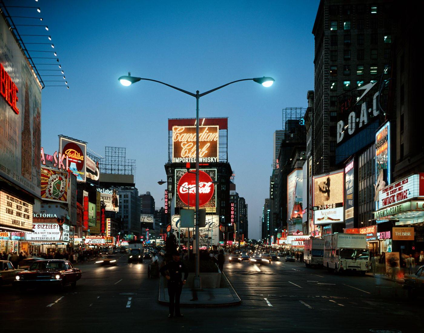 Times Square At Night On Broadway At 45Th Street, Manhattan, 1966