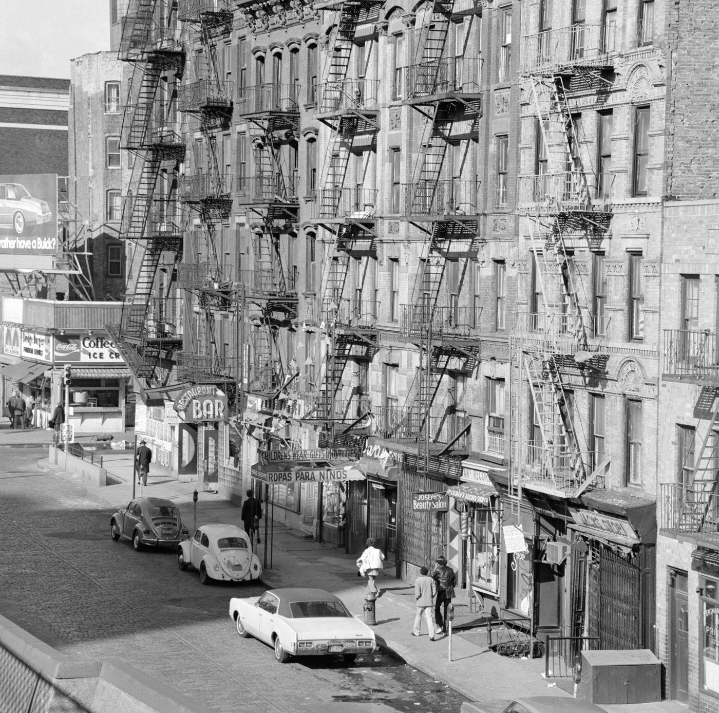 Buildings On The North Side Of Delancey Street Between Clinton And Attorney Streets, Manhattan, 1975.